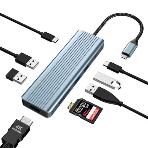 Tymyp 9-in-1 USB-C-Hub, Dockingstation mit 4K @ 30Hz HDMI, USB-C-Adapter, 3 x USB 3.0, USB-C 3.0 Datenübertragung, 1 x USB 2.0, 100 W PD, SD/TF-Kartenleser, kompatibel mit Laptop und Anderen Tymyp 9-in-1 USB-C-Hub, Dockingstation mit 4K @ 30Hz HDMI, USB-C-Adapter, 3 x USB 3.0, USB-C 3.0 Datenübertragung, 1 x USB 2.0, 100 W PD, SD/TF-Kartenleser, kompatibel mit Laptop und Anderen von Tymyp
