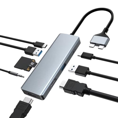 Tymyp 9 in 2 MacBook Pro Docking Station, MacBook Air Adapter USB C Hub, HDMI Dock Dongle mit 100W PD,USB 3.0,SD/TF Kartenleser,3.5mm Audio, dreifaches Display für MacBook Pro Air Mac von Tymyp