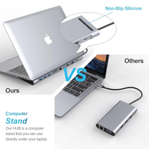 Tymyp Docking Station für Laptop, Hub 10 in 1 Adapter Docking Station mit 4K HDMI & VGA, 3 x USB 3.0, Gigabit Ethernet RJ45 LAN, USB C PD, SD/TF Kartenleser, 3.5mm Audio/Mic von Tymyp