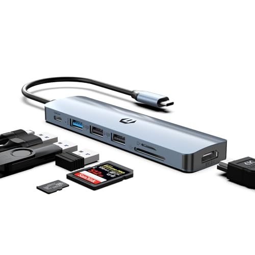 Tymyp USB C HUB, 7 in 1 USB Dockingstation, 4K HDMI, 100W PD, USB 3.0 Ports, 2 x USB 2.0 Ports, SD/TF Kartenleser, ideal für iMac, Surface, XPS, Thinkpad, Galaxy, und andere Typ-C-Geräte von Tymyp