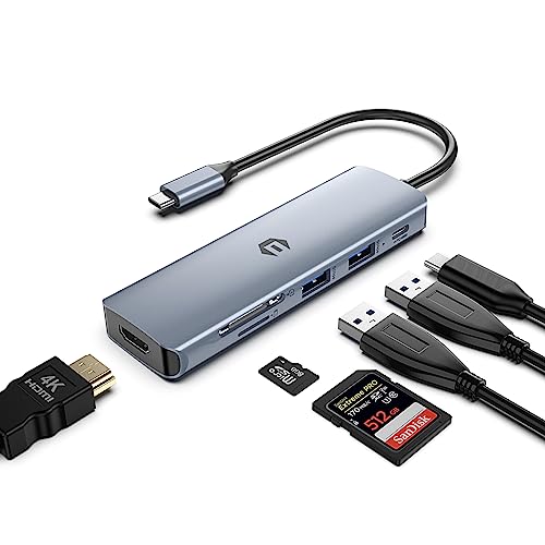 Tymyp USB C Hub, 6 in 1 Multiport Adapter, 4K HDMI, 100W PD, 3 x USB 3.0, SD/TF Kartenleser, ideal für Laptop- und Smartphone-Benutzer, kompatibel mit USB C Laptops Dell/HP/Surface von Tymyp