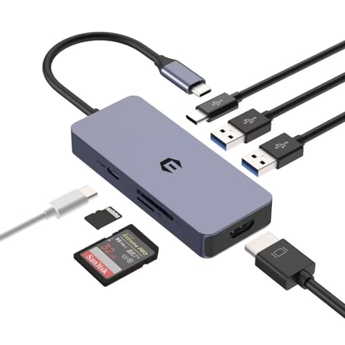 Tymyp USB C Hub, USB C Adapter, 7 Ports Multiport Adapter Doppelmonitor mit USB C zu HDMI 4K, USB 3.0 USB-A/C Port, 100W PD, SD/TF Kartenleser für Tablet und Laptop von Tymyp