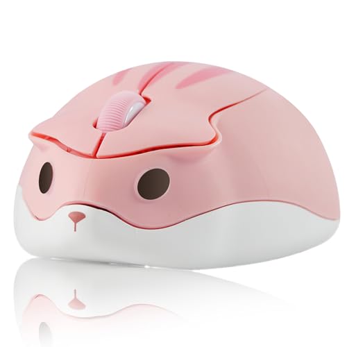 Tynerza Niedliche Tier Hamster Form Wireless Silent Maus Tragbare Reise Mute 1200DPI Neuheit Optische Schnurlose Ruhige Mäuse für Computer Laptop PC Geschenk (Rosa) von Tynerza