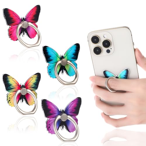 Tyqour 4 Stück Schmetterling Handy Ring Halter, Schmetterling Handy Ring 360° Drehbar Handy Halterung Hand, Handy Fingerhalterung, Handyringhalterung Finger Kompatibel mit Allen Smartphones Tyqour 4 Stück Schmetterling Handy Ring Halter, Schmetterling Handy Ring 360° Drehbar Handy Halterung Hand, Handy Fingerhalterung, Handyringhalterung Finger Kompatibel mit Allen Smartphones von Tyqour