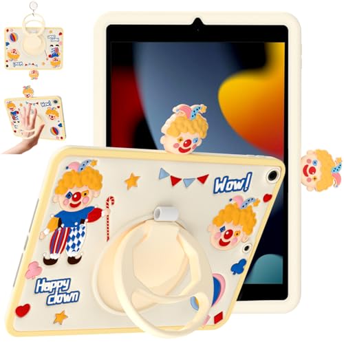 TzoMartico Schutzhülle für iPad 9. / 8. / 7. Generation 25,9 cm (10,2 Zoll) 2019/2020/2021, stoßfest, Silikon, weich, mit 360° drehbarem Ständer, Handgriff und Stifthalter, Clown von TzoMartico