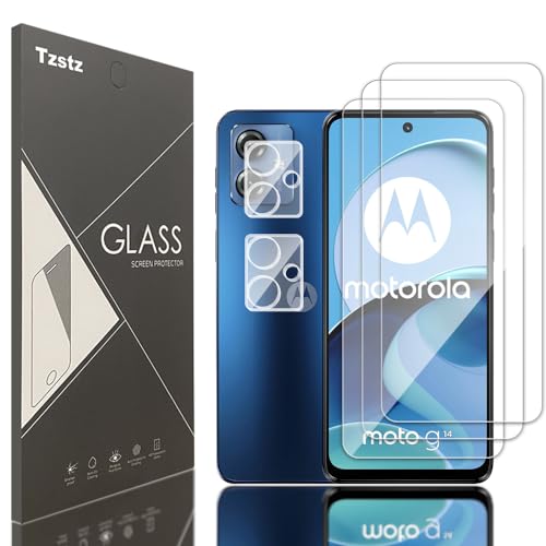 Tzstz Displayschutzfolie aus Hartglas für Motorola Moto G14, Härtegrad 9H, kratzfest, 3 + 2 Stück Tzstz Displayschutzfolie aus Hartglas für Motorola Moto G14, Härtegrad 9H, kratzfest, 3 + 2 Stück von Tzstz