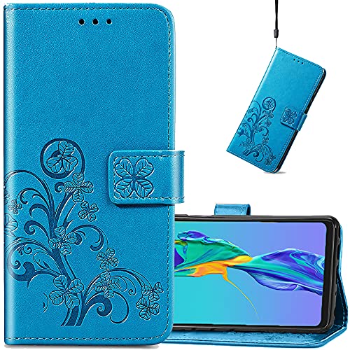 Ysnzaq Hülle für Xiaomi Mi 10, Premium PU Leder Embossed Schutzhülle [Standfunktion] [Kartenfächern] Brieftasche Stoßfeste Flip Etui Handyhüllen für Xiaomi Mi 10 / Mi 10 Pro SD Clover Blue. von U/D