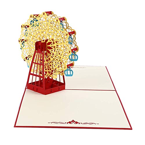 3D-Grußkarte Riesenrad Pop-Up-Karte Geburtstagskarten Danke Hochzeitseinladungskarten Geburtstagskarte Handwerk Papier Schönes Geschenk, Gelb Praktisch und Beliebt von U/K