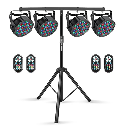 LED Par Scheinwerfer Strahler 36 LED RGB Bühnenlicht Partylicht DMX512 mit Fernbedienung Discolicht Beleuchtung Moving Head für Stage DJ Party Show Bar Halloween Weihnachten (4er mit Lichtstativ) von U`King