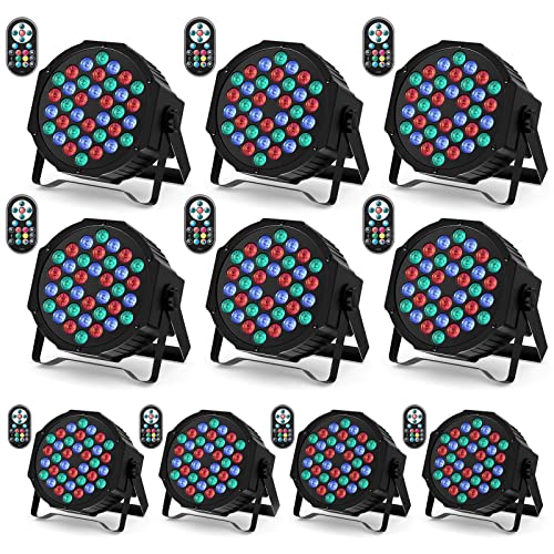 U`King 10er Pack LED Par Strahler 36 LED Bühnenlicht Partylicht RGB mit Fernbedienung, Discolicht Scheinwerfer Beleuchtung Moving Head für Stage DJ Party Show Bar Halloween Weihnachten von U`King