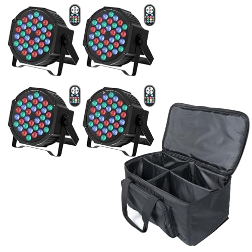 U`King 4er 36 LED Par Strahler mit Bag, RGB Bühnenlicht Partylicht DMX 7CH mit Fernbedienung, Discolicht Scheinwerfer Beleuchtung für Stage DJ Party Show Bar Halloween Weihnachten von U`King