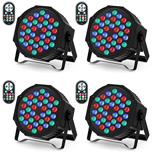 U`King 4 Pack RGB LED Par Strahler, 36 LED Bühnenlicht Partylicht mit Fernbedienung, Discolicht Scheinwerfer Bunt Beleuchtung für Moving Head DJ Party Show Bar Nebelmaschine Halloween Weihnachten von U`King