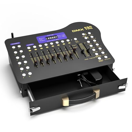 U`King DMX Controller, 192 Kanäle DJ Controller mit Schublade, mit Wireless DMX Sender, für DMX Controller 512, Party, Moving Head Licht Discolicht Partylicht Halloween von U`King