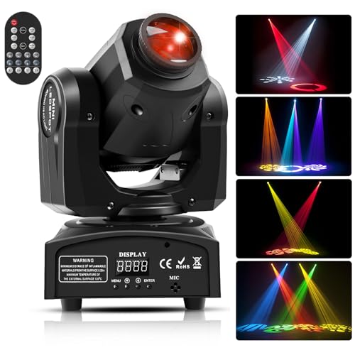 UKing 50W Moving Head dmx512 Disco Lichteffekt 8 Muster 8 Farben Partylicht mit Funktionell Fernbedienung 9/11 Kanäle Gobo LED Strahler für DJ Bar Club Bühnenlicht (Schwarz) von U`King
