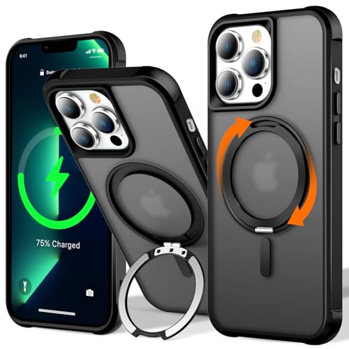 UMIONE 360° drehbares Magnetring-Design für iPhone 13 Pro, eingebauter unsichtbarer Schlaufenständer, kompatibel mit Magsafe, durchscheinende, ultradünne stoßfeste Hülle in Militärqualität, Schwarz UMIONE 360° drehbares Magnetring-Design für iPhone 13 Pro, eingebauter unsichtbarer Schlaufenständer, kompatibel mit Magsafe, durchscheinende, ultradünne stoßfeste Hülle in Militärqualität, Schwarz von U UMIONE