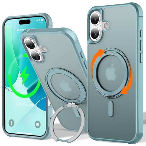 UMIONE 360° drehbares Magnetring-Design für iPhone 16 Plus, integrierter unsichtbarer Schlaufenständer, kompatibel mit Magsafe, durchscheinende, ultradünne stoßfeste Hülle in Militärqualität, Grün UMIONE 360° drehbares Magnetring-Design für iPhone 16 Plus, integrierter unsichtbarer Schlaufenständer, kompatibel mit Magsafe, durchscheinende, ultradünne stoßfeste Hülle in Militärqualität, Grün von U UMIONE