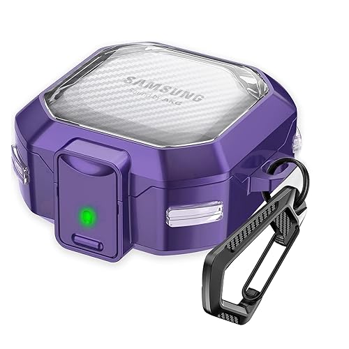 (Mit Sicherem Schloss) Transparent Kohlefaser Hülle Kompatibel mit Samsung Galaxy Buds 2 Pro (2022)/ Pro (2021)/ 2 (2021)/ Live (2020) mit Schlüsselanhänger,Lila von U. EHome