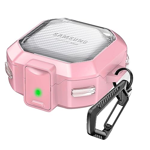 (Mit Sicherem Schloss) Transparent Kohlefaser Hülle Kompatibel mit Samsung Galaxy Buds 2 Pro (2022)/ Pro (2021)/ 2 (2021)/ Live (2020) mit Schlüsselanhänger,Rosa von U. EHome