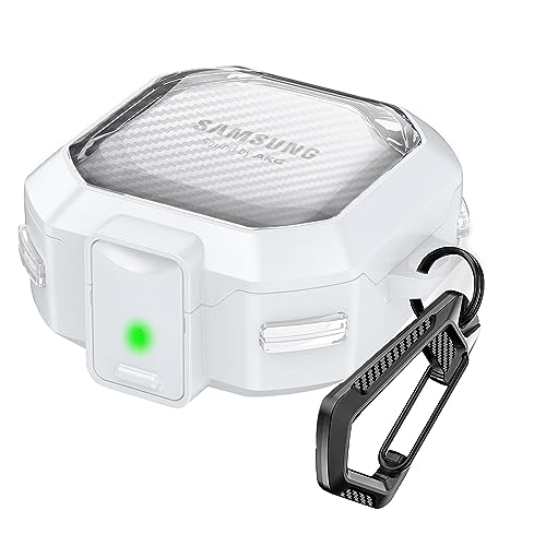 (Mit Sicherem Schloss) Transparent Kohlefaser Hülle Kompatibel mit Samsung Galaxy Buds 2 Pro (2022)/ Pro (2021)/ 2 (2021)/ Live (2020) mit Schlüsselanhänger,Weiß von U. EHome