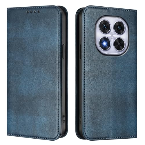 Handyhülle für Xiaomi Redmi Note 14 Pro Plus PU Leder Klappbar Einfarbig Flip Retro Cover Bunte Klapphülle mit Magnet Standfunktion Kartenfach Schutzhülle für Redmi Note 14 Pro Plus - Marineblau von U.DARELIKE
