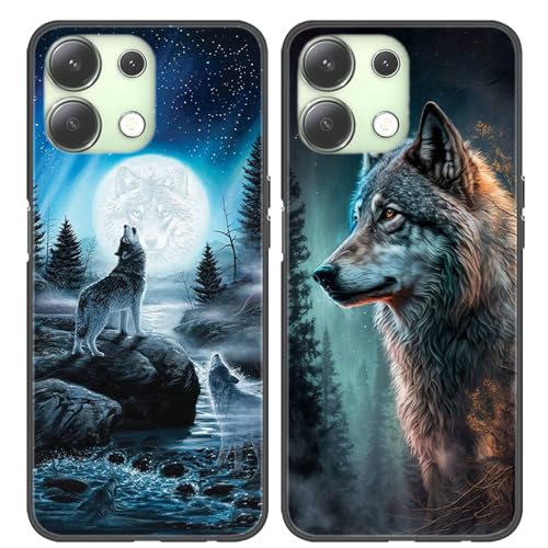 U.DARELIKE 2 Stück Hülle Silikon für Xiaomi Redmi Note 13 4G Handyhülle Ultra Dünne Weiche TPU Schutzhülle Mond Wolf Muster Bumper Back Cover für Xiaomi Redmi Note 13 4G von U.DARELIKE