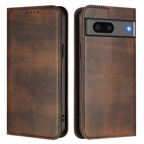 U.DARELIKE Handyhülle für Google Pixel 7A PU Leder Klappbar Einfarbig Flip Retro Cover Bunte Klapphülle mit Magnet Standfunktion Kartenfach Schutzhülle für Google Pixel 7A - Braun von U.DARELIKE