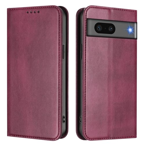 U.DARELIKE Handyhülle für Google Pixel 7A PU Leder Klappbar Einfarbig Flip Retro Cover Bunte Klapphülle mit Magnet Standfunktion Kartenfach Schutzhülle für Google Pixel 7A - Dunkelrot von U.DARELIKE