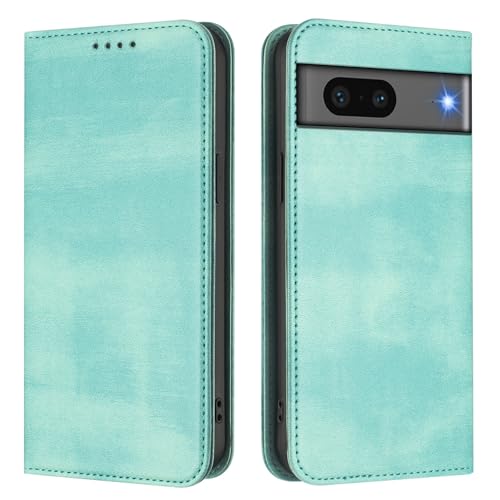 U.DARELIKE Handyhülle für Google Pixel 8 PU Leder Klappbar Einfarbig Flip Retro Cover Bunte Klapphülle mit Magnet Standfunktion Kartenfach Schutzhülle für Google Pixel 8 - Minzgrün von U.DARELIKE