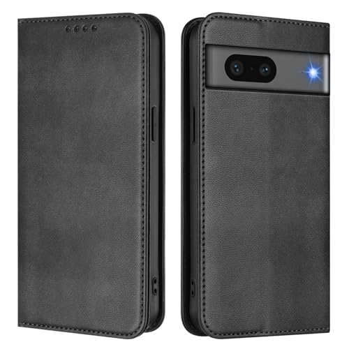 U.DARELIKE Handyhülle für Google Pixel 8A PU Leder Klappbar Einfarbig Flip Retro Cover Bunte Klapphülle mit Magnet Standfunktion Kartenfach Schutzhülle für Google Pixel 8A - Schwarz von U.DARELIKE
