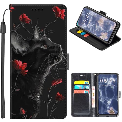 U.DARELIKE Handyhülle für Motorola Moto G15 4G Klappbar Hülle PU Leder Tasche Flip Cover Klapphülle Stoßfeste Schutzhülle mit Kartenfach für Motorola Moto G15 4G Schwarze Katze Rote Blumen U.DARELIKE Handyhülle für Motorola Moto G15 4G Klappbar Hülle PU Leder Tasche Flip Cover Klapphülle Stoßfeste Schutzhülle mit Kartenfach für Motorola Moto G15 4G Schwarze Katze Rote Blumen von U.DARELIKE