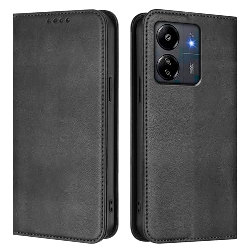U.DARELIKE Handyhülle für Xiaomi Redmi 13C 4G PU Leder Klappbar Einfarbig Flip Retro Cover Bunte Klapphülle mit Magnet Standfunktion Kartenfach Schutzhülle für Redmi 13C 4G - Schwarz von U.DARELIKE