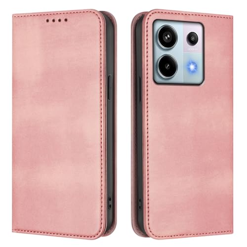 U.DARELIKE Handyhülle für Xiaomi Redmi Note 13 Pro 5G PU Leder Klappbar Einfarbig Flip Retro Cover Bunte Klapphülle mit Magnet Standfunktion Kartenfach Schutzhülle für Redmi Note 13 Pro 5G - Pink von U.DARELIKE