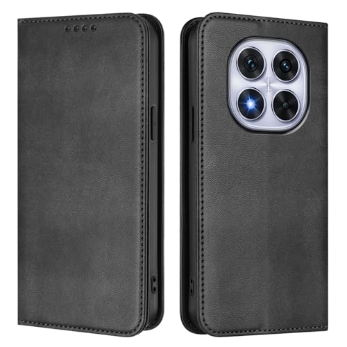 U.DARELIKE Handyhülle für Xiaomi Redmi Note 14 Pro 4G PU Leder Klappbar Einfarbig Flip Retro Cover Bunte Klapphülle mit Magnet Standfunktion Kartenfach Schutzhülle für Redmi Note 14 Pro 4G - Schwarz von U.DARELIKE