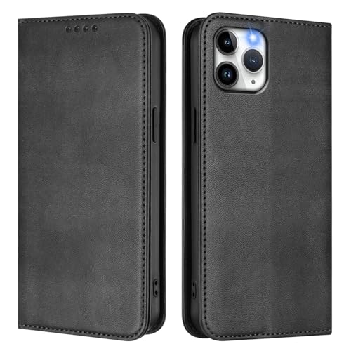 U.DARELIKE Handyhülle für iPhone 11 Pro Max PU Leder Klappbar Einfarbig Flip Retro Cover Bunte Klapphülle mit Magnet Standfunktion Kartenfach Schutzhülle für iPhone 11 Pro Max - Schwarz von U.DARELIKE