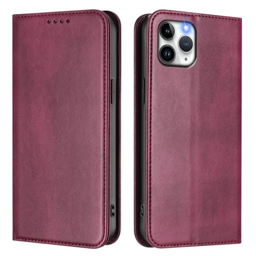U.DARELIKE Handyhülle für iPhone 12 Pro Max PU Leder Klappbar Einfarbig Flip Retro Cover Bunte Klapphülle mit Magnet Standfunktion Kartenfach Schutzhülle für iPhone 12 Pro Max - Dunkelrot von U.DARELIKE