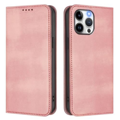 U.DARELIKE Handyhülle für iPhone 14 Pro Max PU Leder Klappbar Einfarbig Flip Retro Cover Bunte Klapphülle mit Magnet Standfunktion Kartenfach Schutzhülle für iPhone 14 Pro Max - Pink von U.DARELIKE