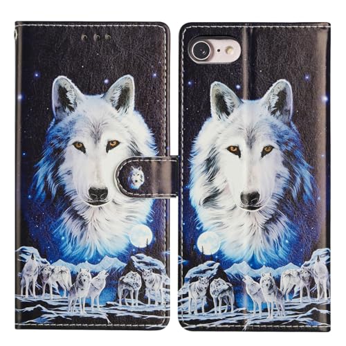 U.DARELIKE Hülle für iPhone 16e PU Leder Klappbar Schutzhülle Tasche Handyhülle Flip Cover Wolf Muster Klapphülle mit Kartenfach Standfunktion für iPhone 16e von U.DARELIKE