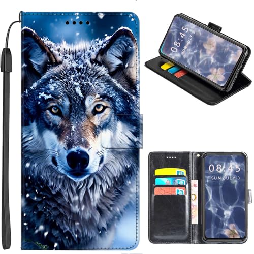 U.DARELIKE Hülle kompatibel mit Motorola Moto G13 / G23 PU Leder Handyhülle Tasche Flip Cover Klapphülle mit Kartenfach Kartenfach Schutzhülle für Moto G13 / G23 Schnee Wolf von U.DARELIKE