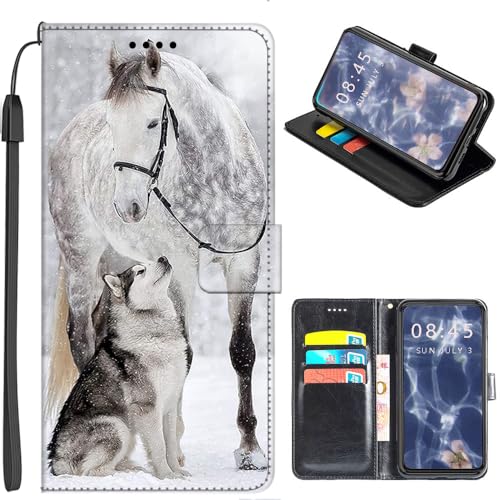 U.DARELIKE Hülle kompatibel mit Samsung Galaxy A13 4G PU Leder Handyhülle Tasche Flip Cover Klapphülle mit Kartenfach Kartenfach Schutzhülle für Samsung Galaxy A13 4G Pferd Wolf von U.DARELIKE