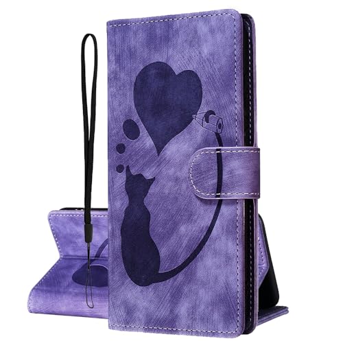 U.DARELIKE Hülle kompatibel mit iPhone 11 PU Leder Handyhülle Tasche Süße Katze Muster Flip Cover Farbig Klapphülle mit Kartenfach Kartenfach Schutzhülle für iPhone 11 Lila von U.DARELIKE