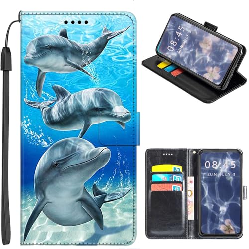 U.DARELIKE Hülle kompatibel mit iPhone 12 / iPhone 12 Pro PU Leder Handyhülle Tasche Flip Cover Klapphülle mit Kartenfach Kartenfach Schutzhülle für iPhone 12 / iPhone 12 Pro Delphine von U.DARELIKE