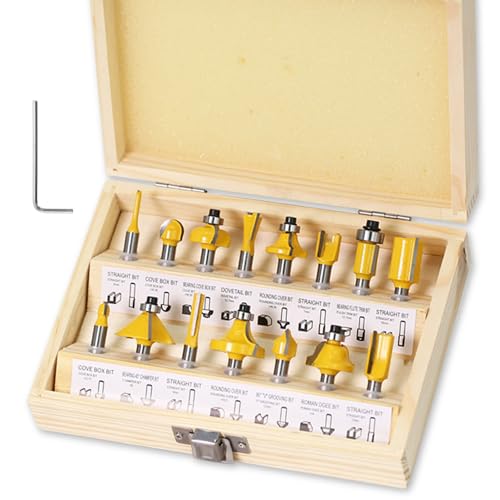 UAPPO 15 Stück Fräser für Oberfräse 6,35mm Schaft Oberfräse Fräser set 1/4 Zoll Schaft Profi Fräser-Bit,Nutfräser Profilfräser Oberfräser Set mit Holzkoffer für Holzbearbeitung UAPPO 15 Stück Fräser für Oberfräse 6,35mm Schaft Oberfräse Fräser set 1/4 Zoll Schaft Profi Fräser-Bit,Nutfräser Profilfräser Oberfräser Set mit Holzkoffer für Holzbearbeitung von UAPPO