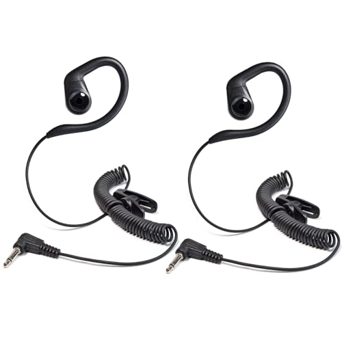UAYESOK Funk Ohrhörer 3.5mm Klinke Höre nur Kopfhörer G Form Ohrhaken Hörmuschel Funkgeräte Headset 1 Pin Halteclip für Motorola Yaesu Kenwood Security Polizei Lautsprecher Mikrofon Radio (2 STK.) von UAYESOK