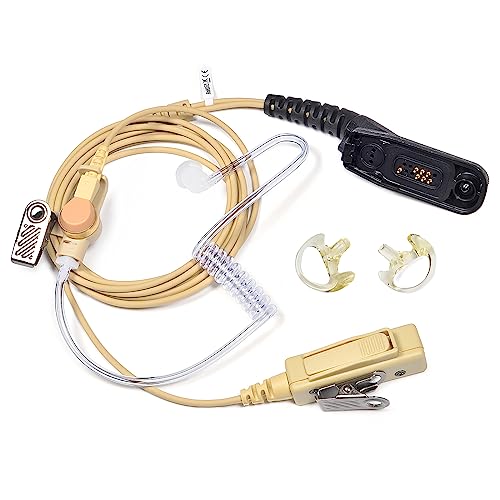 UAYESOK Schallschlauch Ohrhörer Kopfhörer Radio Headset mit PTT Mikrofon und Otoplastik für Motorola Multi Pin MTP6650 DP3400 DP3401 DP3600 DP3601 DP4400 DP4600 DP4800 DP4801 Walkie Talkie (Beige) von UAYESOK