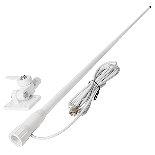 UAYESOK VHF wasserdichte Marineradioantenne Fiberglas 1,1 m Antenne mit 7 m RG-58 Kabel PL259 / Verstellbarer Basishalterung für Bootsauto ATV UTV (weiß) von UAYESOK