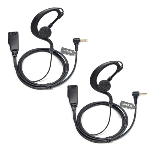 UAYESOK Walkie Talkie Headset, G Form Funkgerät kopfhörer, 1 Pin 2,5 mm Klinke Radio Ohrhörer mit PTT Mikrofon für Motorola Talkabout TLKR T60 T62 T80 T82 T92 H2O XT180 Extreme Pmr446 (2 Stück) von UAYESOK