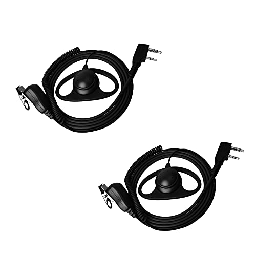 UAYESOK Walkie-Talkie-Ohrhörer, 2-polig, D-Form, Polizei-Sicherheits-Funk-Headset mit PTT-Mikrofon für Baofeng UV-5R BF-888S UV-82HP Kenwood TK250 TK-3160 TYT Zwei-Wege-Radio (2 Stück) von UAYESOK