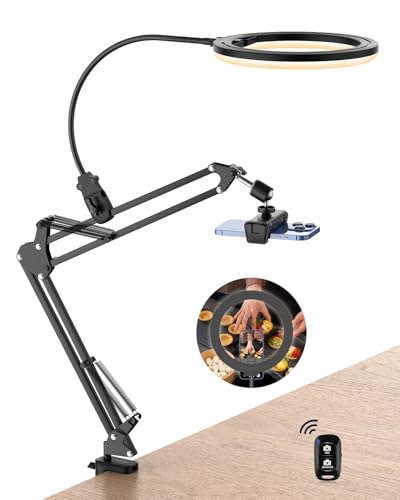UBeesize 10" Ringlicht mit Stativ - Overhead Handy Stativ mit Flexiblem Schlauch - Tisch Kamera Arm Halterung für YouTube, TikTok, Live Stream, Kochen von UBeesize