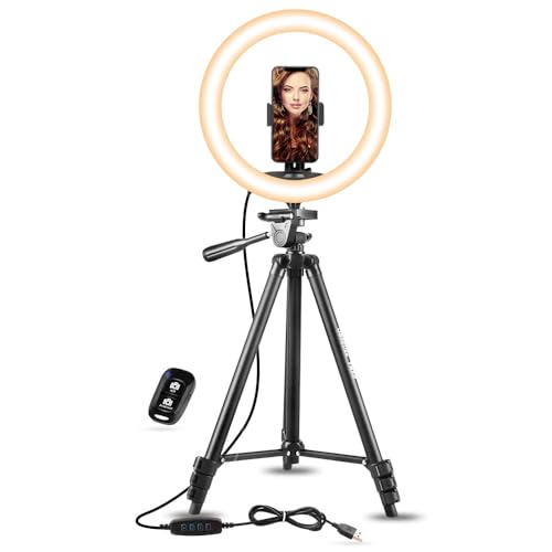 UBeesize Ringlicht mit Stativ, 12 Zoll Selfie Ringlicht mit 50 Zoll Stativ für Live Stream/Makeup/YouTube Video/Fotografie Schwarz von UBeesize