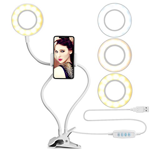 UBeesize Selfie-Ringlicht mit 1h Handyhalterung für Live-Stream/Make-up, zum Aufstecken, flexible Arme (weiß) von UBeesize